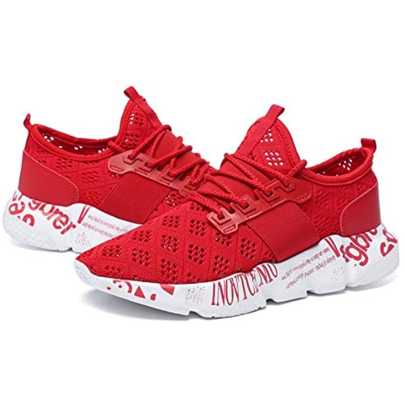 Wander G Men's Lightweight Breathable Mesh Street Sport Walking Shoes Casual Sneakers for Sports Gym Walking Red