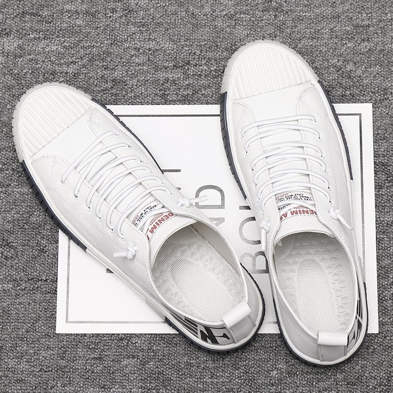 Summer men's board shoes soft leather European station white shoes men's leather trendy shoes shell toe daily casual shoes