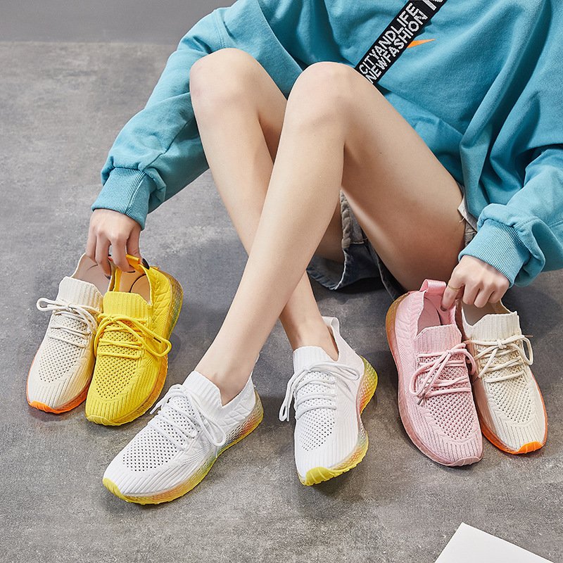 2021 spring and summer new flying woven sports shoes female breathable student running casual shoes female sneakers